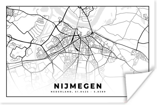 Poster Stadskaart - Nijmegen - Nederland - 120x80 cm - Plattegrond