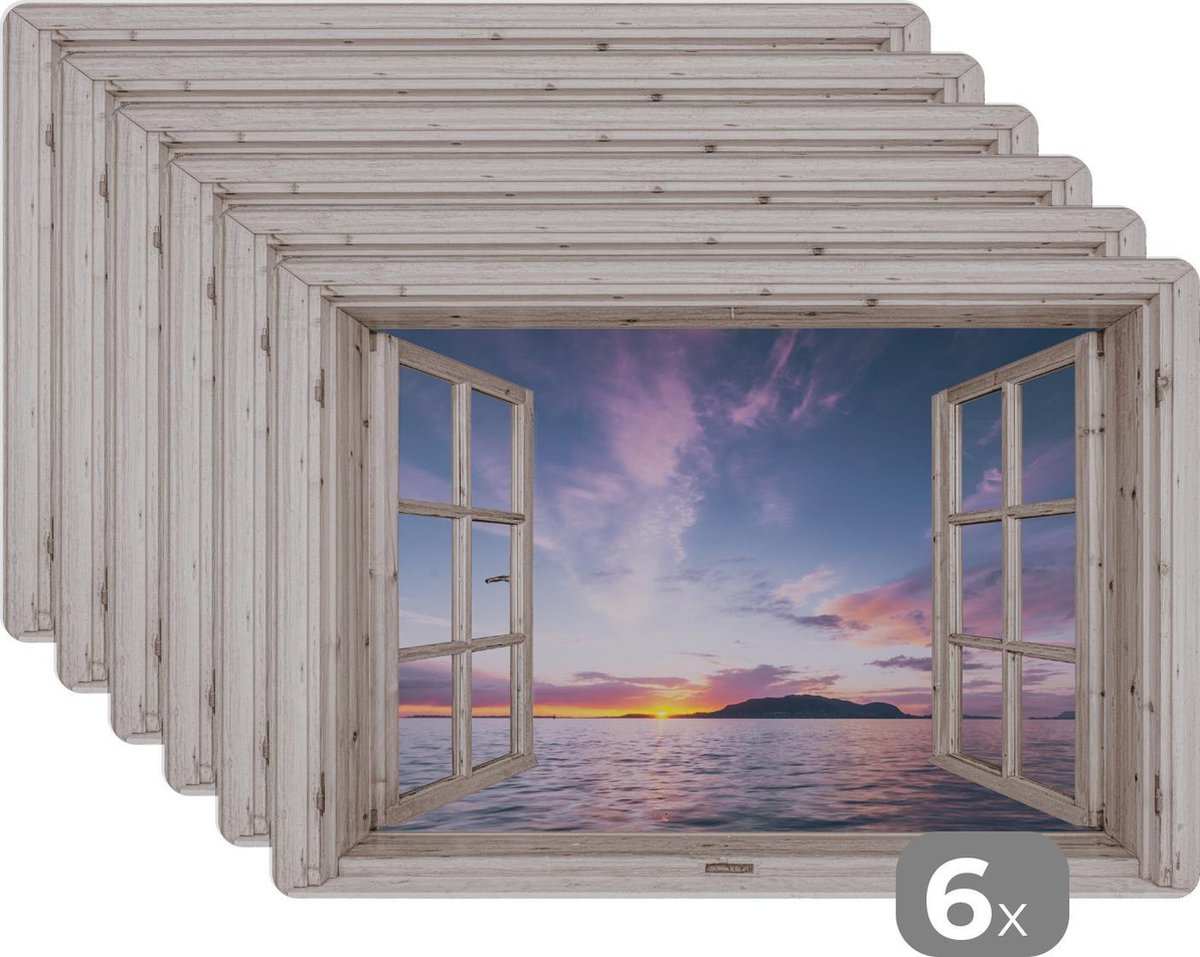 Placemat - Placemats kunststof - Doorkijk - Eiland - Zee - 45x30 cm - 6 stuks - Hittebestendig - Anti-Slip - Onderlegger - Afneembaar