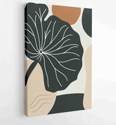Earth tone natuurlijke kleuren gebladerte lijntekeningen boho planten tekening met abstracte vorm 2 - Moderne schilderijen – Verticaal – 1912771894 - 50*40 Vertical