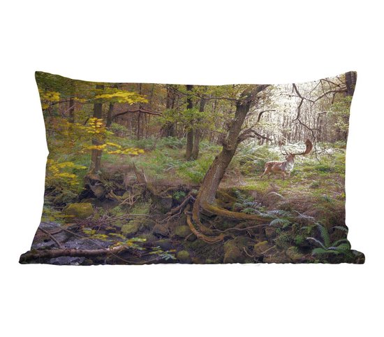 Sierkussen Forest Life pour l'intérieur - Hert in forest - 50x30 cm - coussin intérieur rectangulaire en coton