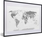 Fotolijst incl. Poster - Wereldkaart - Topografie - Kleuren - Kind - Jongen - Meiden - 40x30 cm - Posterlijst