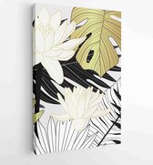 Luxe omslag ontwerpsjabloon. Lotus line arts hand draw gouden lotusbloem en bladeren 3 - Moderne schilderijen – Verticaal – 1923490769 - 50*40 Vertical