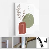 Set van creatieve minimalistische handgeschilderde illustraties met decoratieve takken, bladeren en abstracte bloemen - Modern Art Canvas - Verticaal - 1829875610