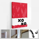 Valentijnsdag romantische achtergrond met hart vectorafbeelding en wenskaart set met belettering liefdesberichten - Modern Art Canvas - Verticaal - 1866695344