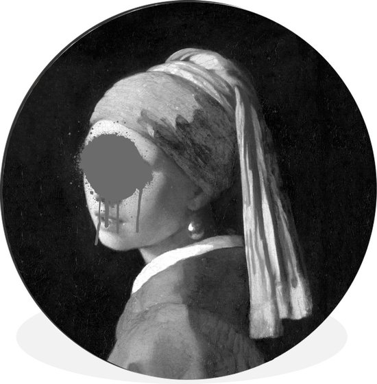 WallCircle - Wandcirkel - Muurcirkel - Het meisje met de parel - Johannes Vermeer - Zwart - Wit - Aluminium - Dibond - ⌀ 120 cm - Binnen en Buiten XXL