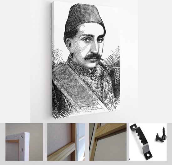 Portrait d'Abdulhamid II Sultan ottoman de 1876 à 1909 régnant de manière autocratique le mouvement de réforme Tanzimat (réorganisation) a atteint son apogée et a adopté une politique de panislamisme - Toile Art moderne - Vertical - 1228885312