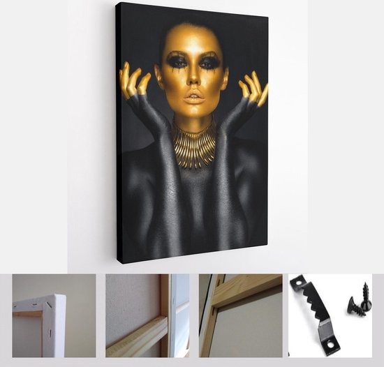 Portret van mooie vrouw in goud en zwarte kleuren - Modern Art Canvas - Verticaal - 343503557