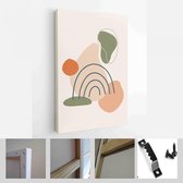 Collectie hedendaagse kunstposters in pastelkleuren. Abstract papier gesneden geometrische elementen en lijnen, bladeren en stippen - Canvas moderne kunst - Verticaal - 1636167877