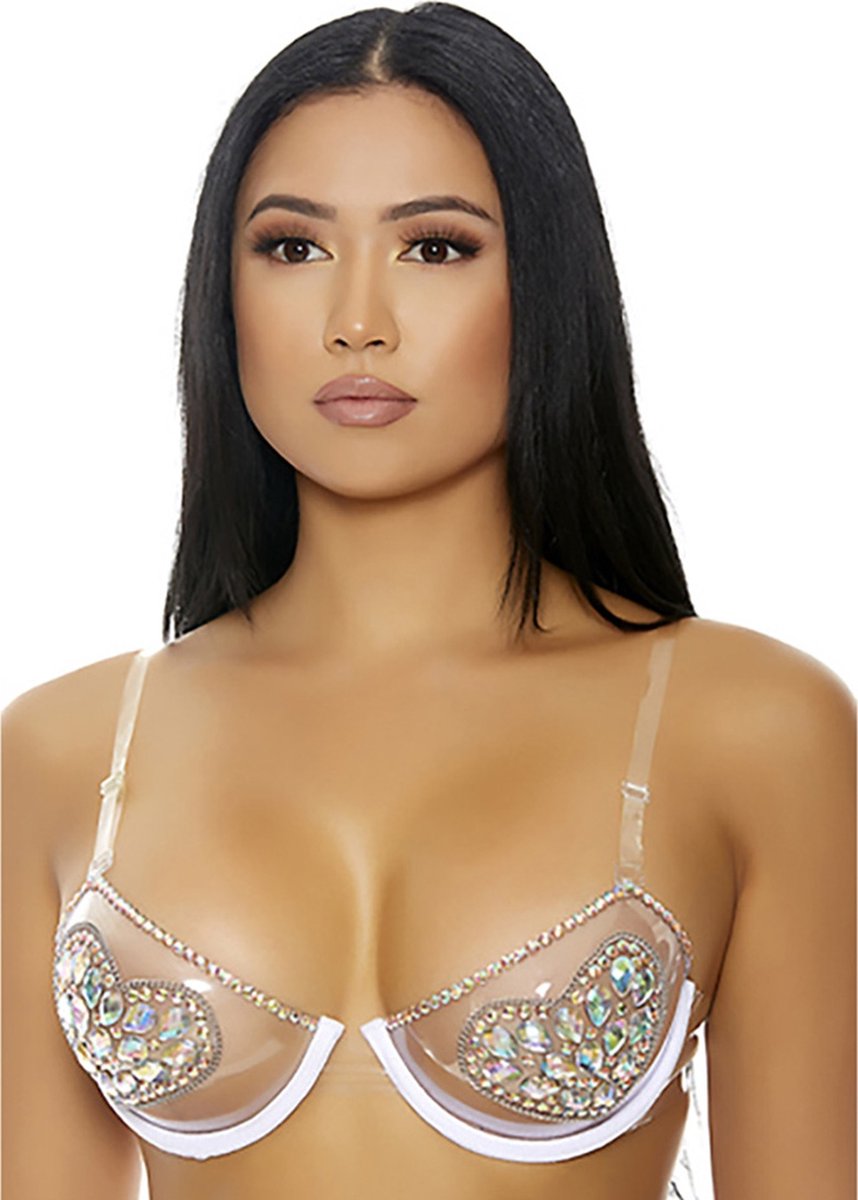Clear Me Out Rhinestone Bra - Multicolor - One Size