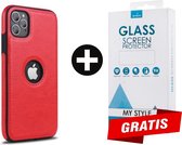 Backcase Lederen Hoesje iPhone 11 Pro Max Rood - Gratis Screen Protector - Telefoonhoesje - Smartphonehoesje