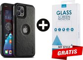 Backcase Lederen Hoesje iPhone 12 Pro Max Zwart - Gratis Screen Protector - Telefoonhoesje - Smartphonehoesje