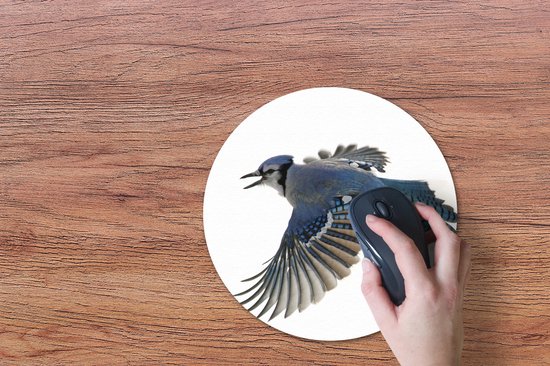 Muismat rond 30x30 cm - Mousepad Vogel - Veren - Wit - Ronde muismatten