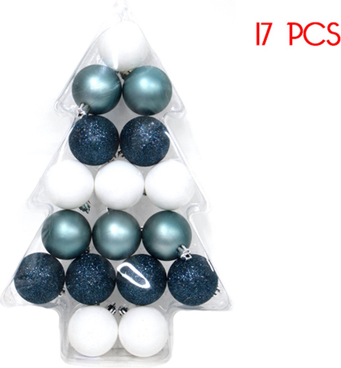 Witte / blauwe kerstballen 17 pc's Ø5cm - Plastic - Blauw - SILUMEN