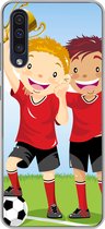 Geschikt voor Samsung Galaxy A50 hoesje - Een illustratie van twee voetballers die een prijs hebben gewonnen - Jongens - Meisjes - Kind - Siliconen Telefoonhoesje