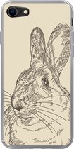 Geschikt voor iPhone 8 hoesje - Vintage illustratie van een konijn - Siliconen Telefoonhoesje