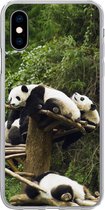 Geschikt voor iPhone X hoesje - Panda's - Hout - Trap - Siliconen Telefoonhoesje