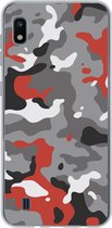 Geschikt voor Samsung Galaxy A10 hoesje - Camouflage patroon met rode accenten - Siliconen Telefoonhoesje - Verjaardag cadeau tiener