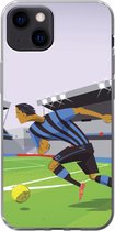 Geschikt voor iPhone 13 hoesje - Een illustratie van spelers die voetballen in een stadion - Jongetje - Meisjes - Kinderen - Siliconen Telefoonhoesje