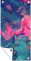 Tuinposter Marmer - Verf - Roze - Blauw - 40x80 cm - Wanddecoratie Buiten - Tuinposter - Tuindoek - Schuttingposter - Tuinschilderij