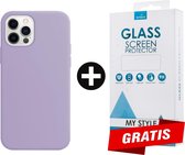 Siliconen Backcover Hoesje iPhone 13 Pro Max Paars - Gratis Screen Protector - Telefoonhoesje - Smartphonehoesje