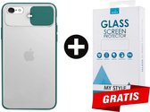 Backcase CamShield Slide Cover Camera Bescherming iPhone 7 Groen - Gratis Screen Protector - Telefoonhoesje - Smartphonehoesje