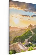 Artaza Canvas Schilderij De Chinese Muur door de Bergen met Zon - 60x90 - Foto Op Canvas - Canvas Print