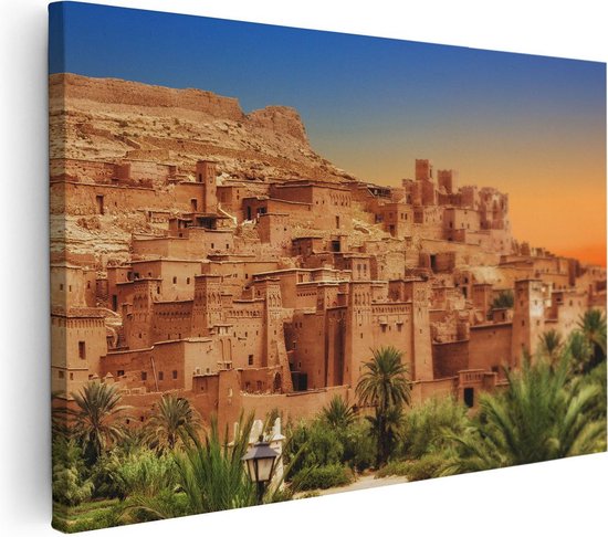 Artaza Canvas Schilderij Marokko - 90x60 cm - Wanddecoratie Kasbah - Muurdecoratie Woonkamer - Schilderijen Op Canvas Afrika