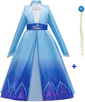 Prinsessenjurk meisje - Elsa Jurk - Prinsessen Verkleedkleding - maat 146/152 + Elsa vlecht - Verkleedjurk - Verkleedkleding kind