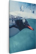 Artaza Canvas Schilderij Pinguïn Zwemt in het Water - 80x120 - Groot - Foto Op Canvas - Canvas Print