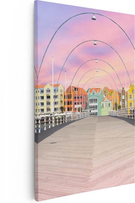 Artaza Canvas Schilderij Willemstad Gekleurde Huisjes in Curaçao - 40x60 - Poster Foto op Canvas - Canvas Print