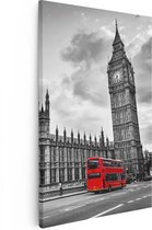 Artaza Canvas Schilderij Rode Bussen in Londen - Retro - 40x60 - Poster Foto op Canvas - Canvas Print