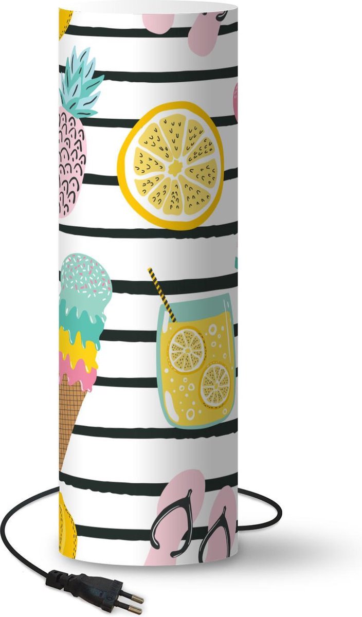 Lamp - Nachtlampje - Tafellamp slaapkamer - Zomer - Elementen - Pastel - 70 cm hoog - Ø22.3 cm - Inclusief LED lamp