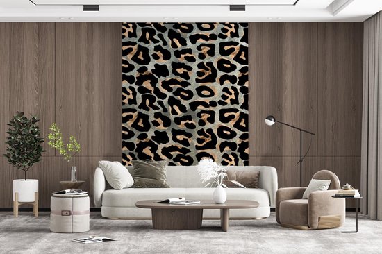 Papier peint - Papier peint photo murale Imprimé panthère - Zwart - Grijs - Largeur 145 cm x hauteur 220 cm