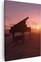 Artaza - Canvas Schilderij - Piano op het Strand bij Zonsondergang - 40x50 - Foto Op Canvas - Canvas Print
