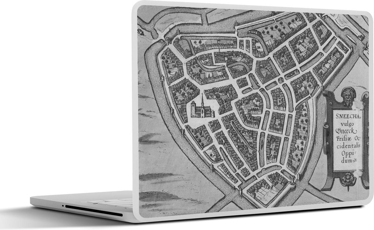 Laptop sticker - 14 inch - Historische stadskaart van het Friese Sneek - zwart wit - SleevesAndCases