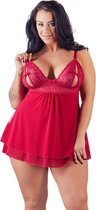 Cottelli Plus Size – Erotische Babydoll met Kanten Buste Motieven en Open Cups – Maat L – Rood