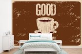 Behang - Fotobehang Koffie - Spreuken - Good morning! - Vintage - Quotes - Breedte 420 cm x hoogte 280 cm