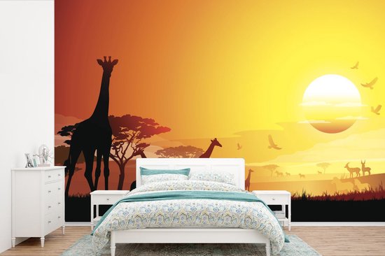 Papier peint photo vinyle - Une illustration du paysage africain avec des  girafes... | bol.com