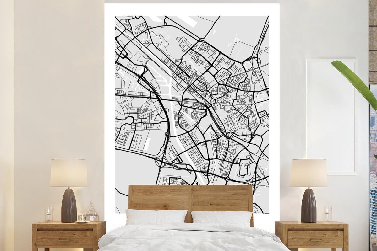 Behang - Fotobehang Stadskaart - Utrecht - Grijs - Wit - Breedte 145 cm x hoogte 220 cm - Plattegrond