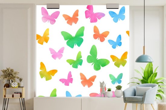 Papier peint photo vinyle - Une illustration de papillons réalisée à l'aquarelle largeur 280 cm x hauteur 280 cm - Tirage photo sur papier peint (disponible en 7 tailles)