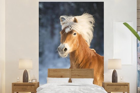 Behang - Fotobehang Haflinger paard in de winter - Breedte 170 cm x hoogte 260 cm
