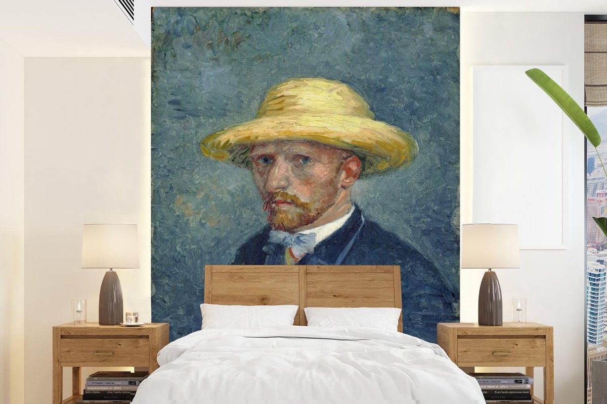 Behang - Fotobehang Zelfportret met hoed - Vincent van Gogh - Breedte 195 cm x hoogte 260 cm