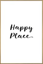 JUNIQE - Poster met kunststof lijst Happy -40x60 /Wit & Zwart