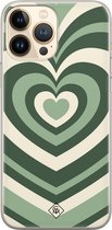 iPhone 13 Pro Max hoesje siliconen - Hart swirl groen | Apple iPhone 13 Pro Max case | TPU backcover transparant