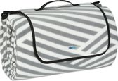 Couverture de pique-nique 200x300 cm XXL polaire imperméable pliable gris blanc manche aluminium rayures