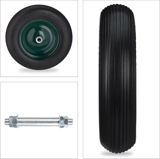 kruiwagenwiel 4.80 4.00-8 - rubberband - met as - antilek - stalen velg - zwart-groen van Stabilo® — afbeelding 5