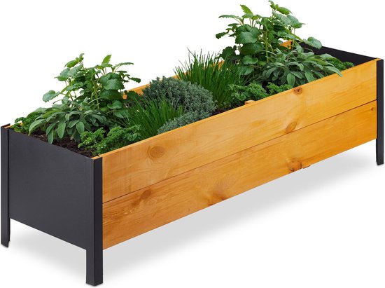 Relaxdays moestuinbak hout - kruidenbak balkon - plantenbak tuin - houten  kweekbak - smal | bol.com