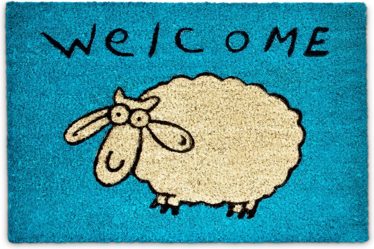 deurmat kokos - schaap - 40 x 60 cm - antislip - pvc - voor binnen en buiten