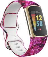 Siliconen Smartwatch bandje - Geschikt voor Pink Galaxy Fitbit Charge 5 bandje - Strap-it Horlogeband / Polsband / Armband - Maat: Maat L