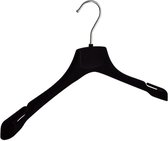De Kledinghanger Gigant - 5 x Mantel / kostuumhanger kunststof velours zwart met schouderverbreding en rokinkepingen, 39 cm